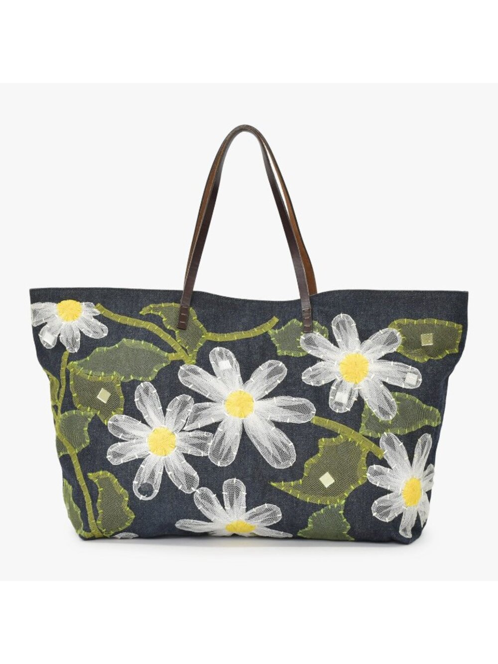 Fendi Handbag Denim Flower Applique Navy